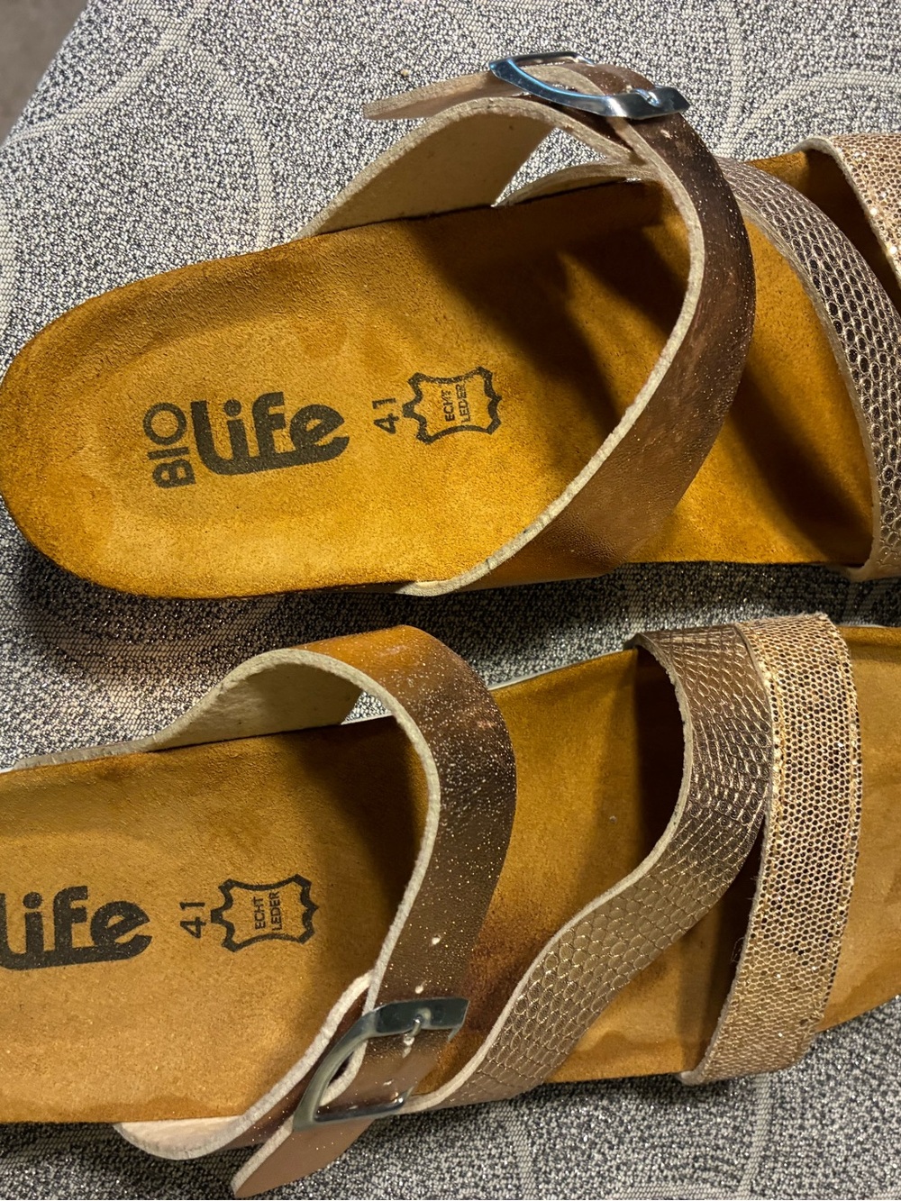 Women's Brown Metallic Double-Strap Sandals